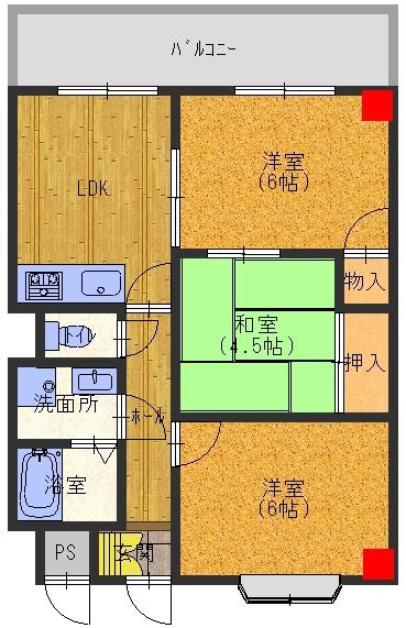 千舟リバービューマンション(3LDK/6階)の間取り写真
