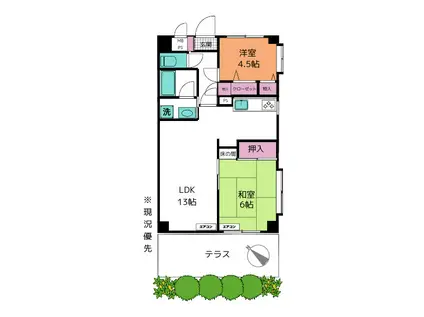 ライオンズプラザさがみ野(2LDK/1階)の間取り写真