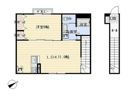 ウイスタリア市川南II(1LDK/2階)の間取り写真