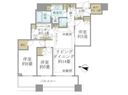 プラウドタワー千代田富士見(3LDK/36階)の間取り写真