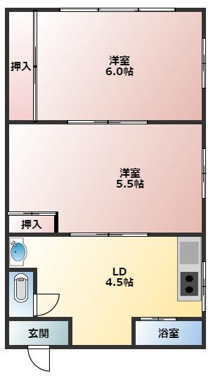 コーポ安並(2DK/2階)の間取り写真