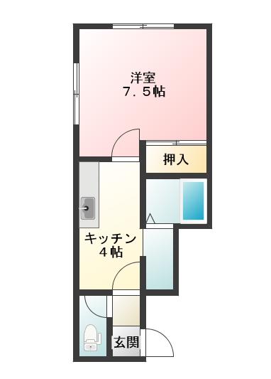 フルハウス3(1K/1階)の間取り写真