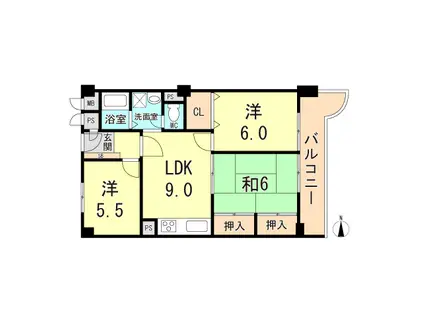 日商岩井夙川マンション(3LDK/4階)の間取り写真