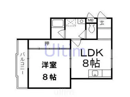 サンハイツ小栗栖II(1LDK/3階)の間取り写真