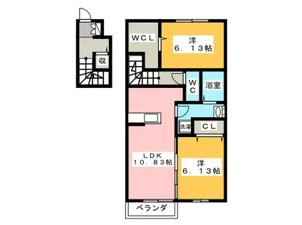 ボヌール有永町(2LDK/2階)の間取り写真