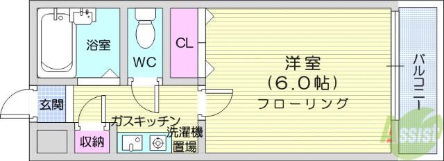 グリーンフォレストあさみ(1K/3階)の間取り写真