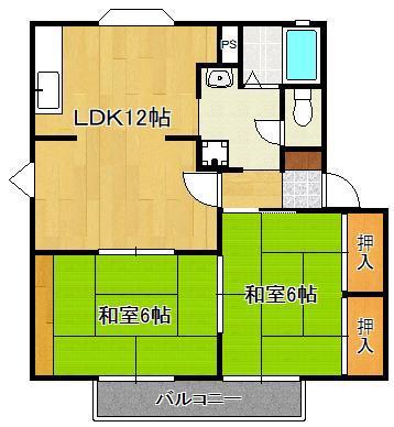 パークハイツ南王子(2LDK/2階)の間取り写真