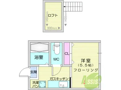 畳屋丁ハイツ(1K/1階)の間取り写真