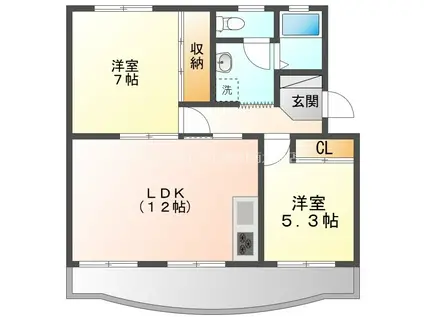 メゾン梨野(2LDK/3階)の間取り写真