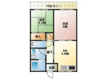 ハイツ和歌浦(2DK/2階)の間取り写真