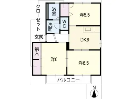 カーサ・ルミエールH棟(3DK/2階)の間取り写真