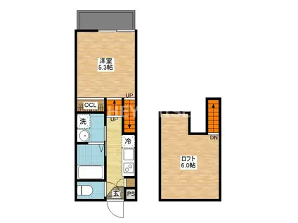 デ・クメール飯盛(1SK/2階)の間取り写真