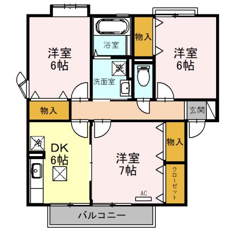 アザレアパークL棟(3DK/1階)の間取り写真