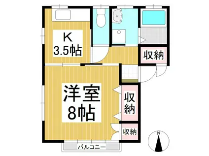 コーポ山越I(1K/2階)の間取り写真