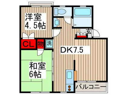サンハウス今井A(2DK/2階)の間取り写真
