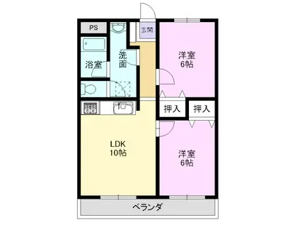 ジョイフル旭ヶ丘(2LDK/3階)の間取り写真