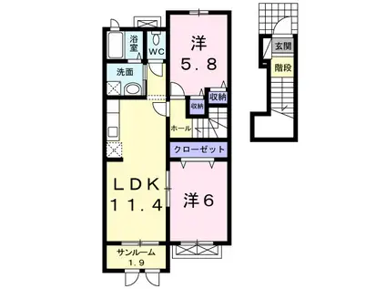 ピアッツアーレ I(2LDK/2階)の間取り写真
