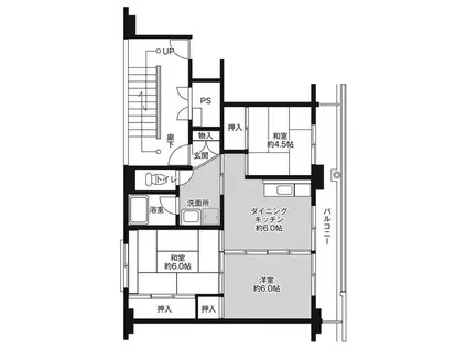 ビレッジハウス小出2号棟(3DK/1階)の間取り写真