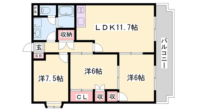 フラッツ・アイ(3LDK/3階)の間取り写真