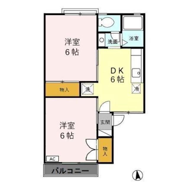 コンフォート北今沢(2DK/1階)の間取り写真