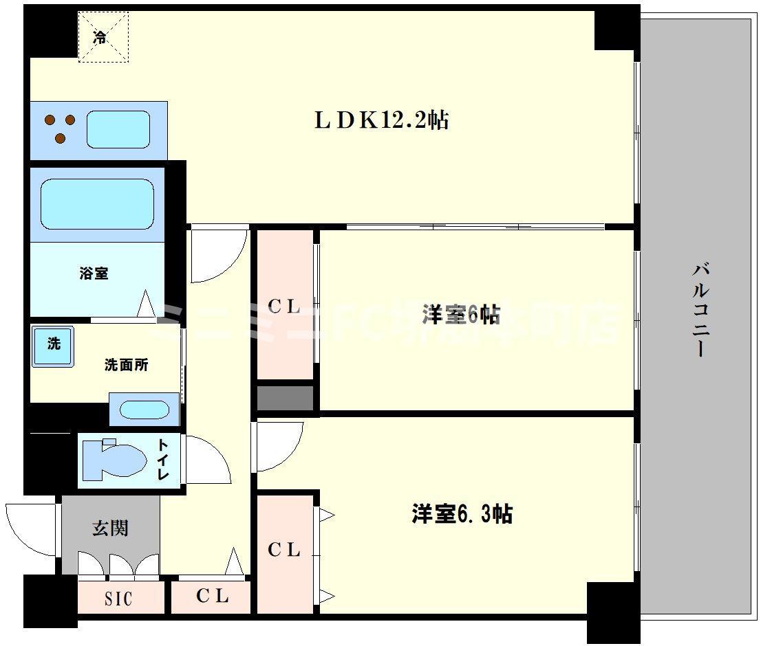 レジディア西天満(2LDK/5階)の間取り写真