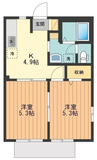 サンミッシェル(2DK/1階)の間取り写真