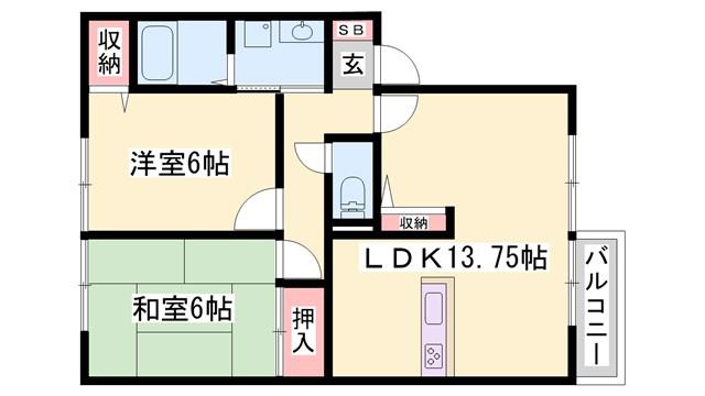 ルミエール御立 B棟(2LDK/2階)の間取り写真