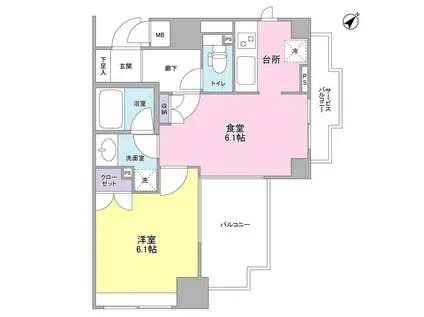アルス恵比寿メイクス(1DK/6階)の間取り写真
