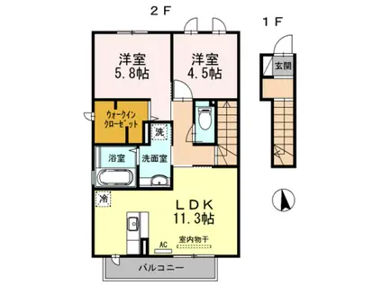 ＪＲ片町線 鴻池新田駅 徒歩21分 2階建 築13年(2LDK/2階)の間取り写真