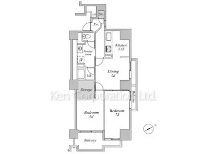 六本木ビュータワー(2DK/17階)の間取り写真