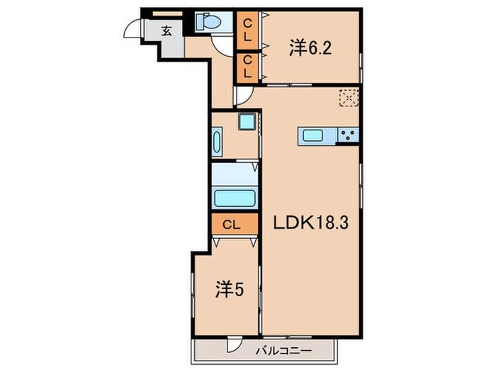 トリシア武庫川(2LDK/3階)の間取り写真