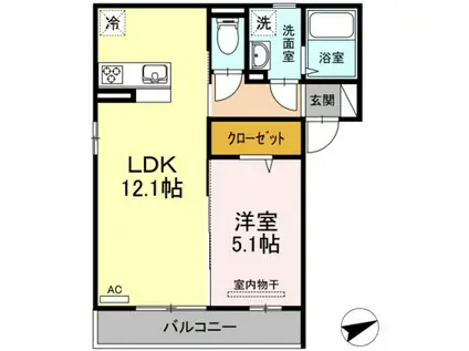 リンゴの家(1LDK/2階)の間取り写真