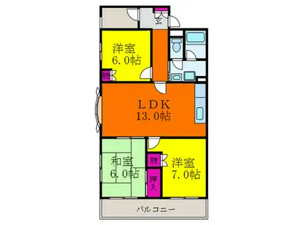 ゼンコーコーポラス8番館(3LDK/6階)の間取り写真