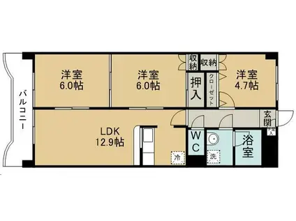 ジェムラポール(3LDK/4階)の間取り写真