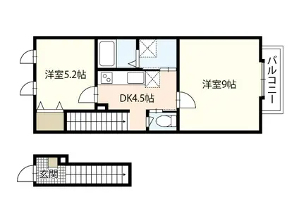 CASA DEL FIUME(2DK/2階)の間取り写真