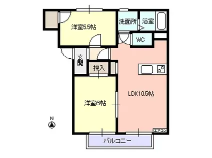 プルミエール荒楯(2LDK/2階)の間取り写真
