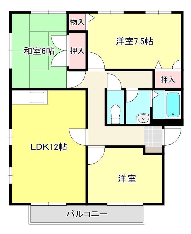 めーぷるまちぶん A棟(3LDK/1階)の間取り写真