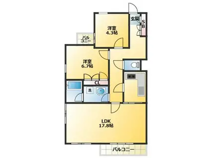 コルザ奥沢II(2LDK/2階)の間取り写真