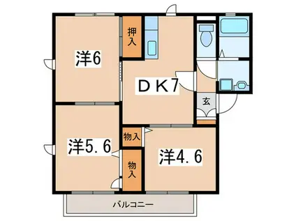 ファミール西原B(3DK/2階)の間取り写真