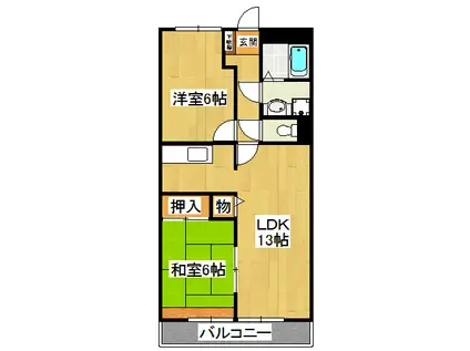 サンビレッジ藤原台A棟(2LDK/1階)の間取り写真