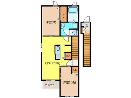 プラシード白山II(2LDK/2階)の間取り写真