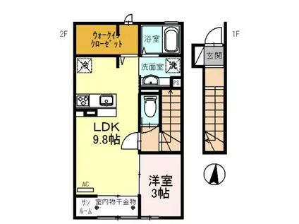 F. クレオ(1LDK/2階)の間取り写真