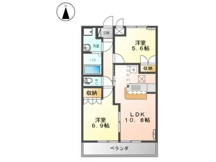 スカイヒルズA(2LDK/1階)の間取り写真