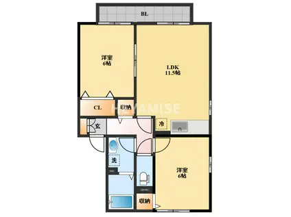 ウィルモア黒田B(2LDK/2階)の間取り写真