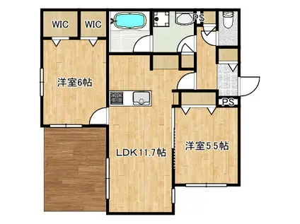 観音2丁目ヘーベルメゾン西棟(2LDK/1階)の間取り写真