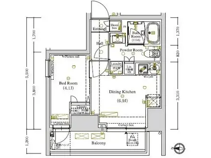 ARKMARK蔵前(1DK/4階)の間取り写真