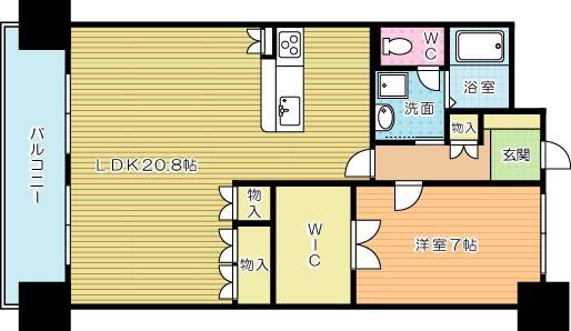シャトレ大手町S棟(1LDK/7階)の間取り写真