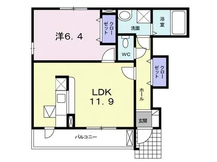 エクメーネ・セトルB(1LDK/1階)の間取り写真