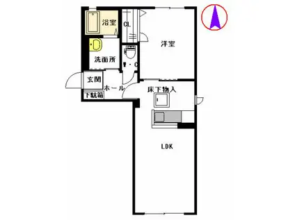 フルール出水(1LDK/1階)の間取り写真
