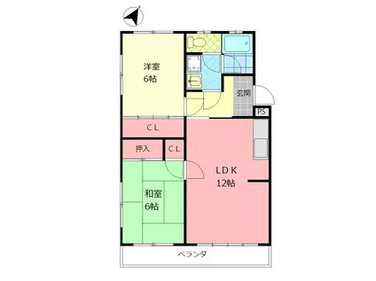 コーポ秋月(2LDK/4階)の間取り写真